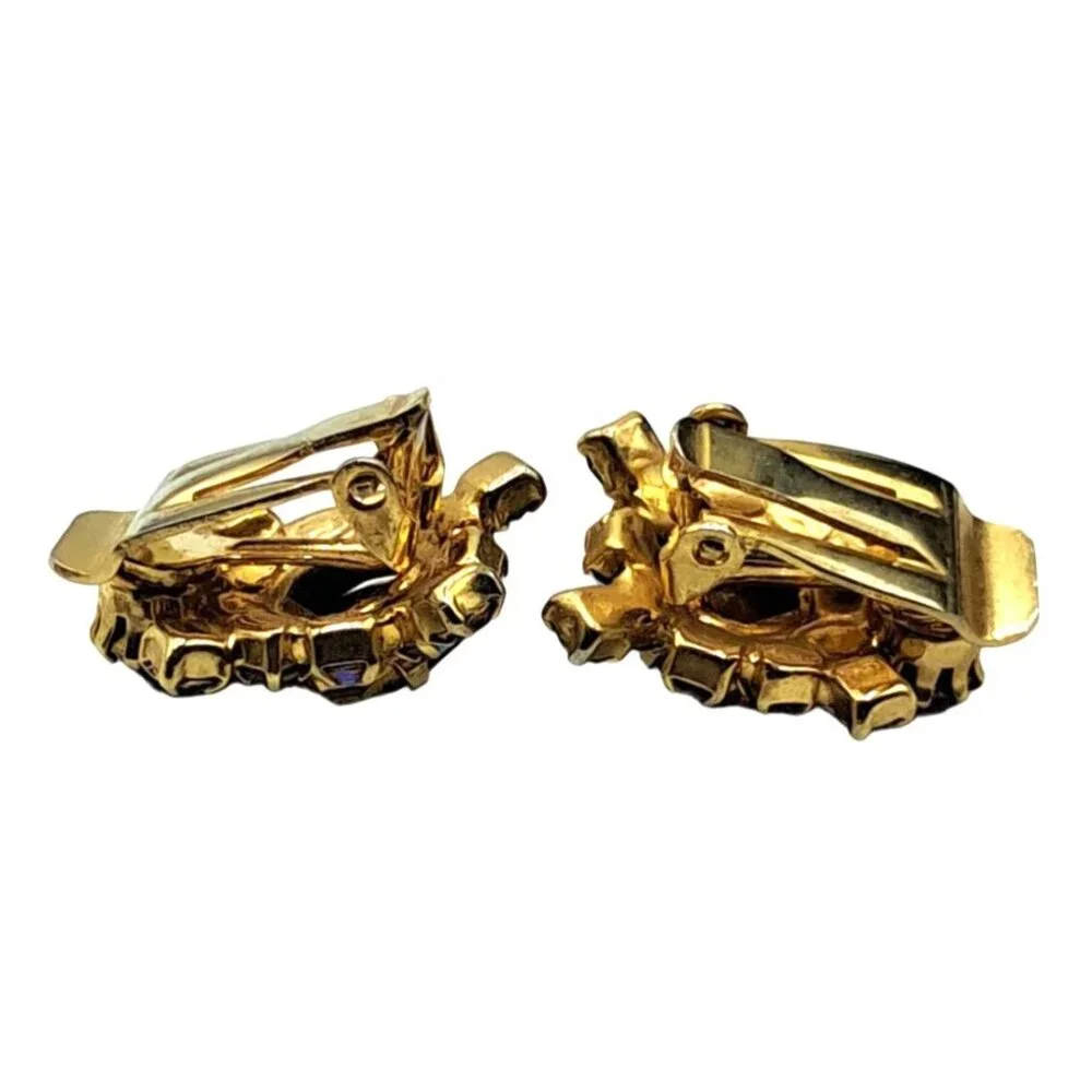 Vintage Rivoli Rhinestone Earrings Aurora Borealis Brown Clip Ons Costume Jewelr - Picture 11 of 11